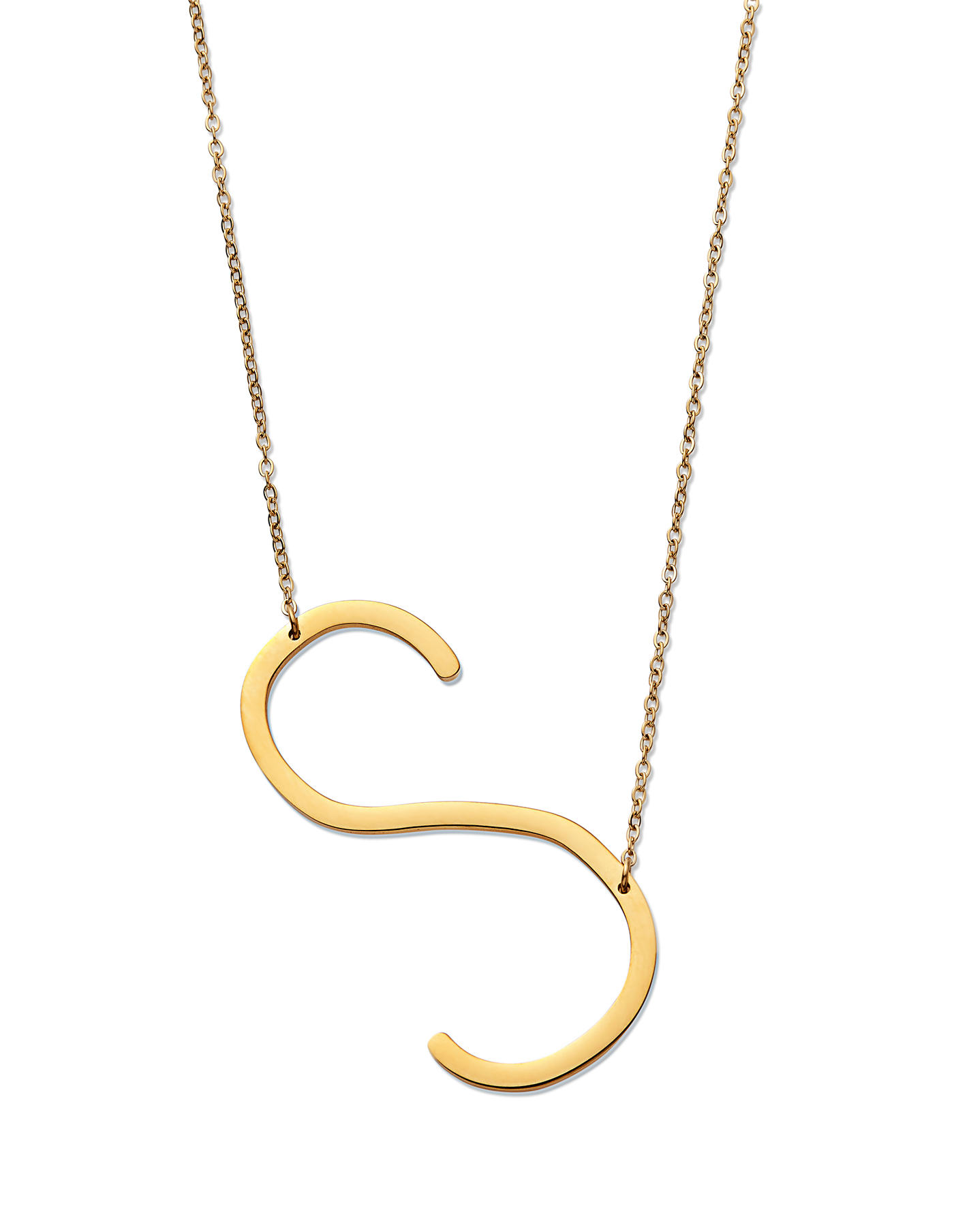 Nordic Muse Waterproof 18k Gold Initial Letter Pendant Necklace, S