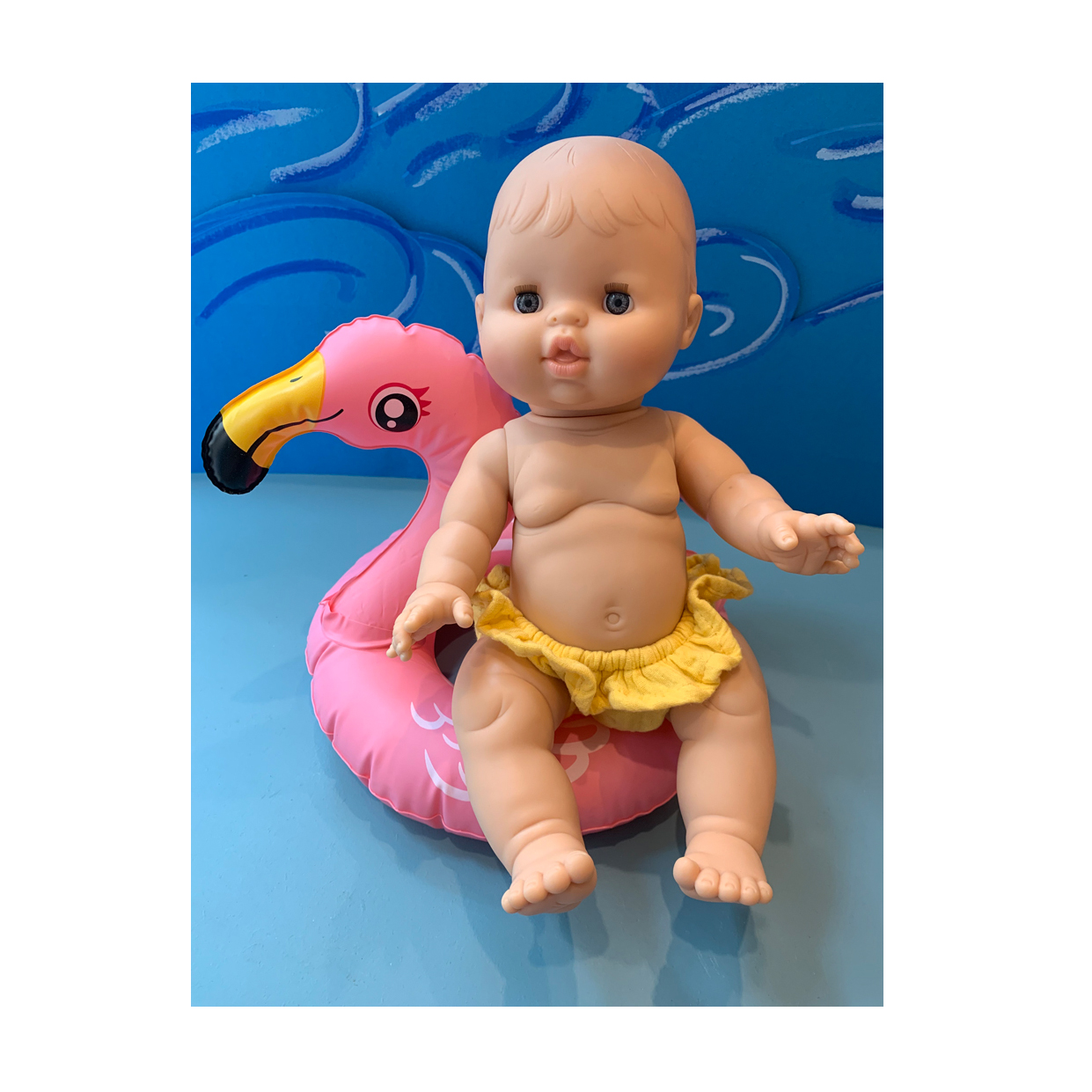 Minikane Doll with Bikini and Her Inflatable Pink Flamingo