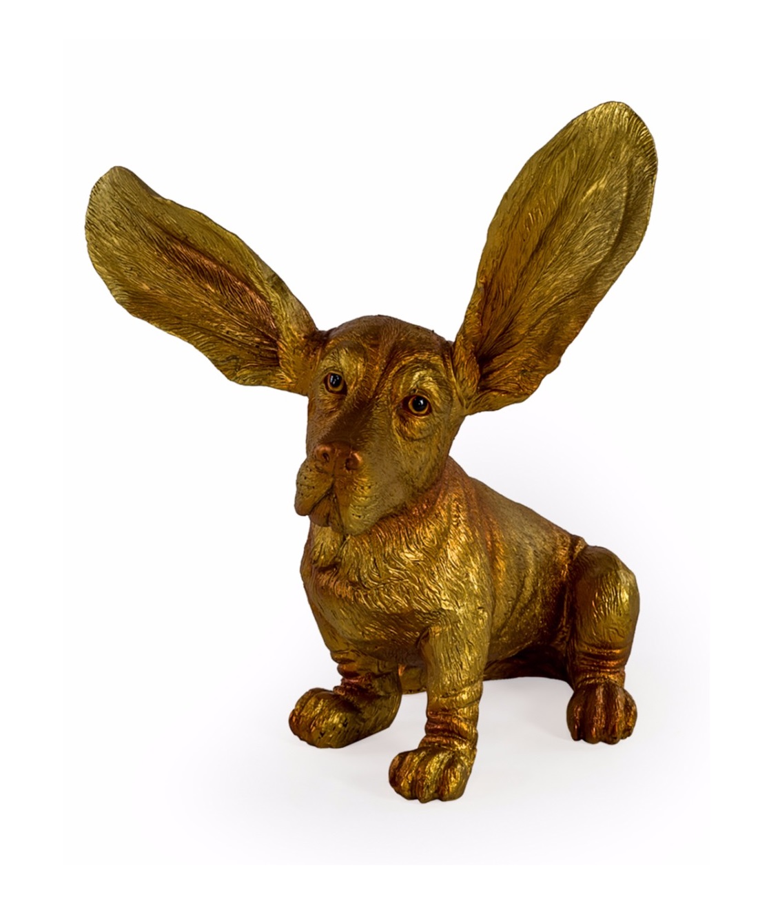 &Quirky Gold Surprised Basset Figure