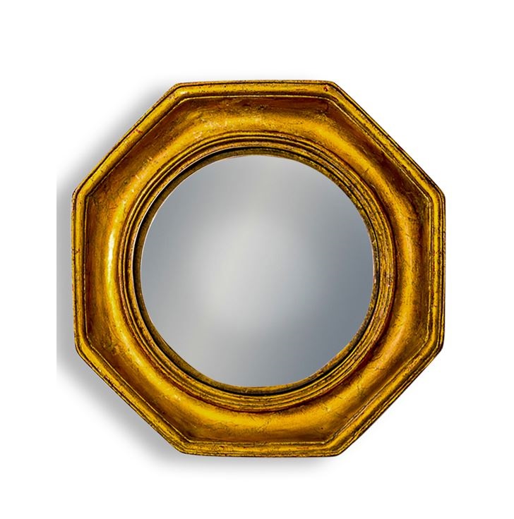 &Quirky Antiqued Gold Octagonal Framed Convex Mirror