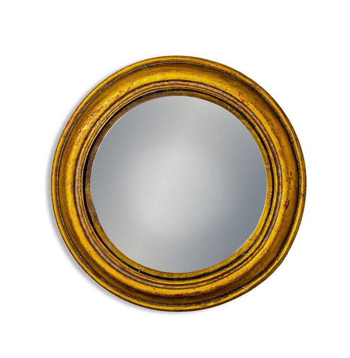 &Quirky Antiqued Gold Rounded Framed Medium Convex Mirror