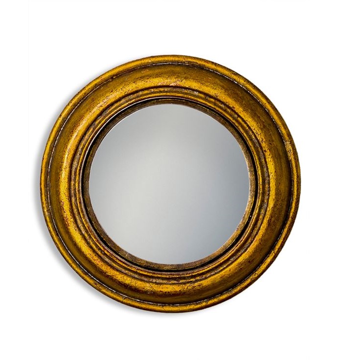 &Quirky Antiqued Gold Rounded Framed Small Convex Mirror