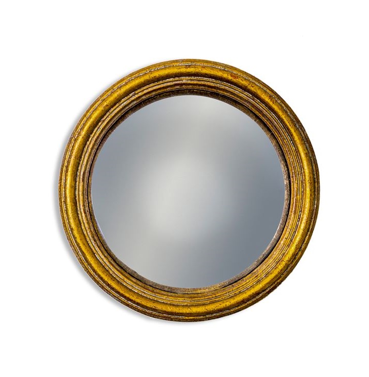 &Quirky Antiqued Gold Thin Framed Small Convex Mirror