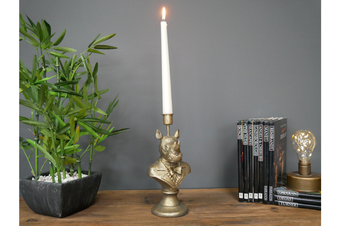 &Quirky Antique Gold Rhino Candle Holder