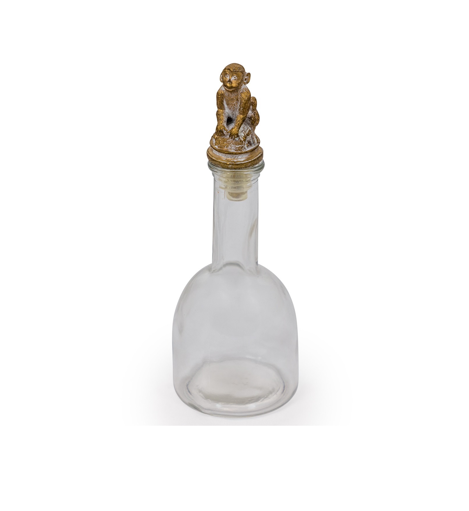 &Quirky Glass Bottle With Gold Monkey Stopper