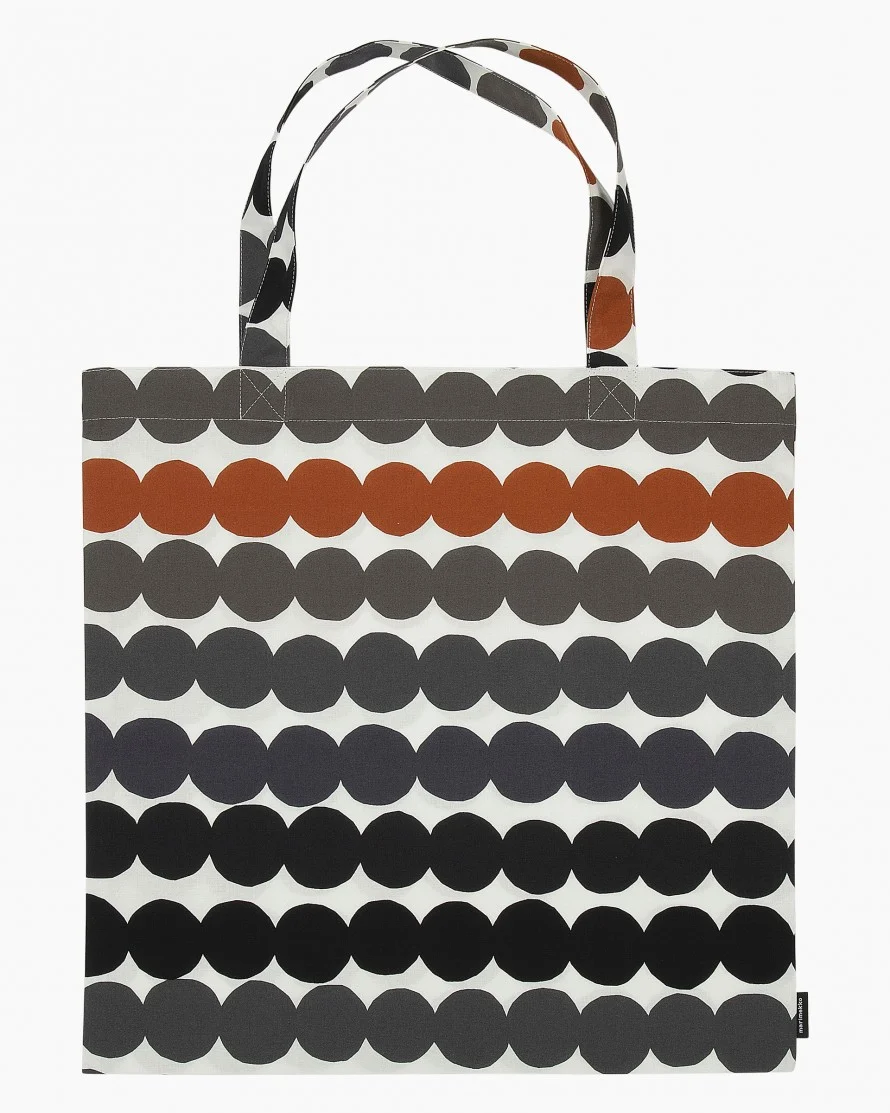 Marimekko White Grey and Chestnut Rasymatto Tote Bag 