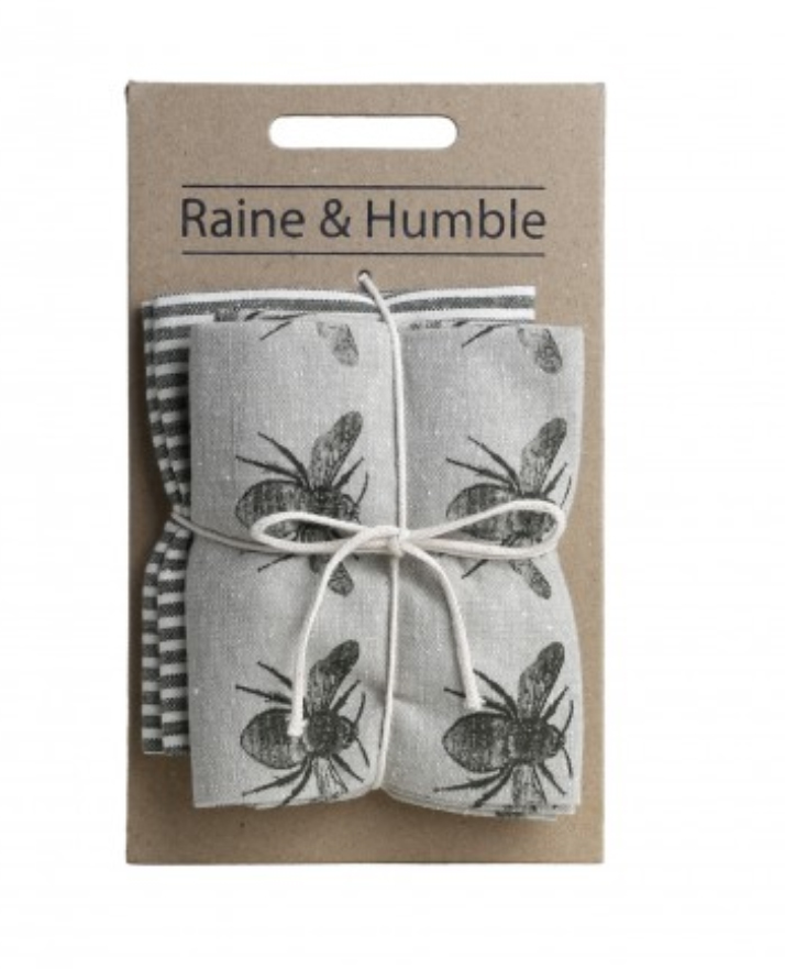 Raine And Humble Olive recycled cotton Tea Towels - Bee Design