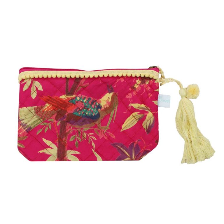 Powell Craft Hot Pink Birds of Paradise Print Make Up Bag