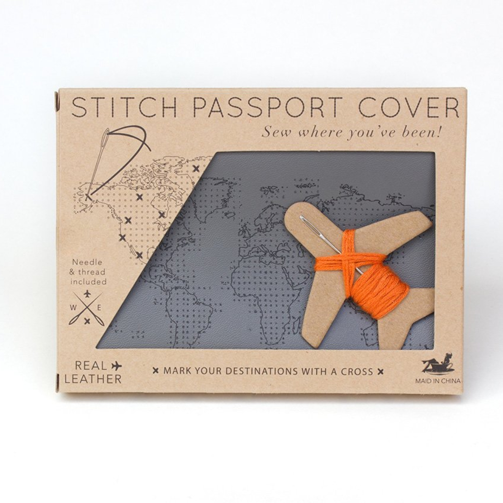 Chasing Threads Grey Leather Stitch Where You've Been Passport Cover