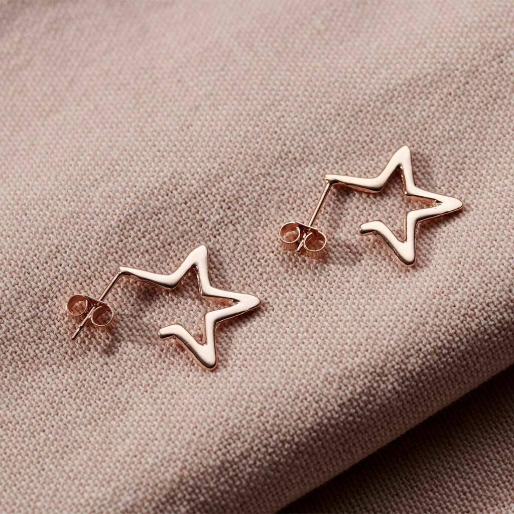 Posh Totty Designs 18ct Rose Gold Plated Open Star Hoop Earrings