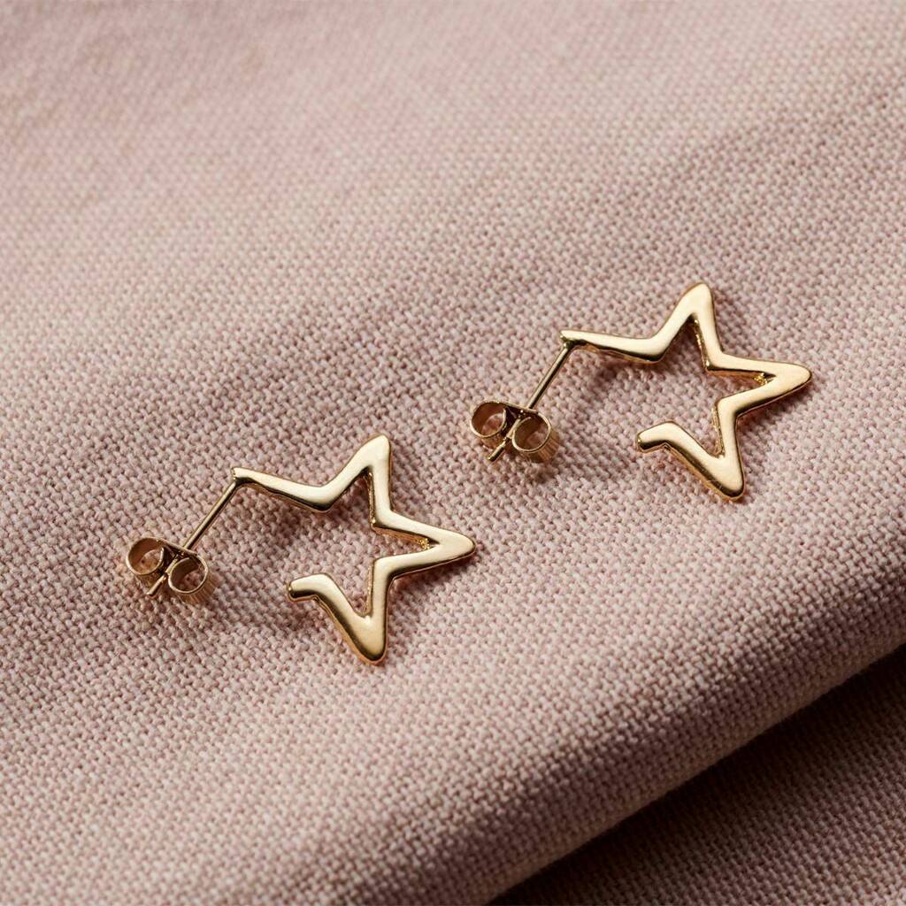 Posh Totty Designs 18ct Gold Plated Open Star Hoop Earrings