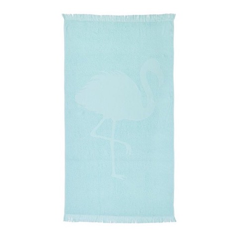 Capri Large Mint Blue Hamam Towel with Flamingo Print