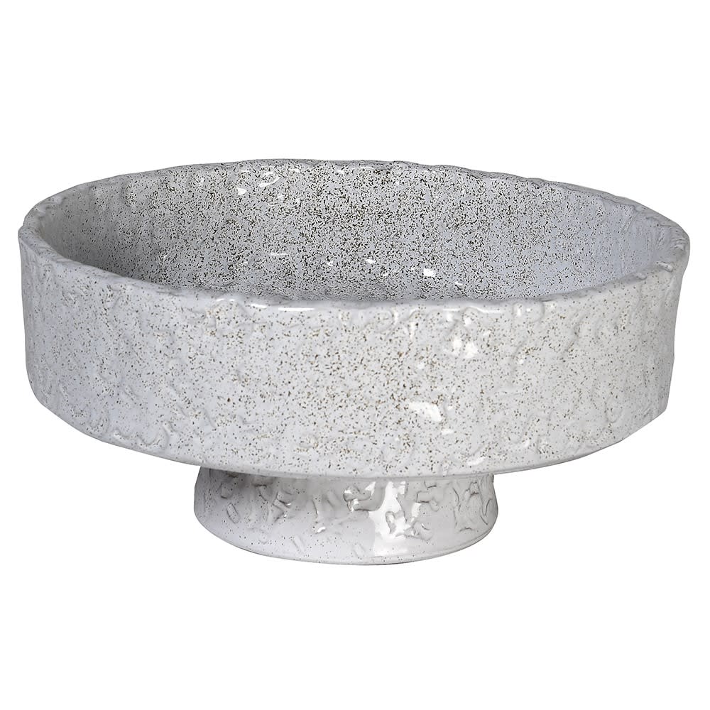 THE BROWNHOUSE INTERIORS Pale Grey Hammered Effect Ceramic Bowl Raised on Single Stand 