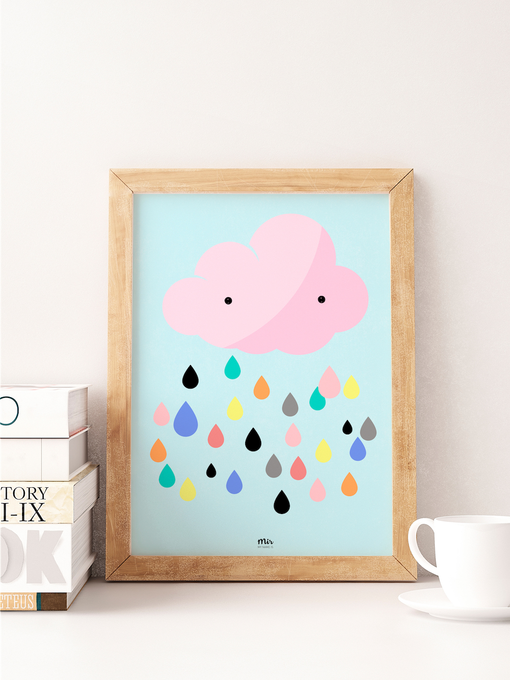 My Name is Mir Color Cloud Rain Kids Room Wall Print A3