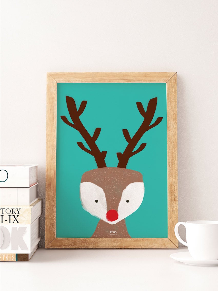 My Name is Mir Reindeer Kids Room Wall Print A3