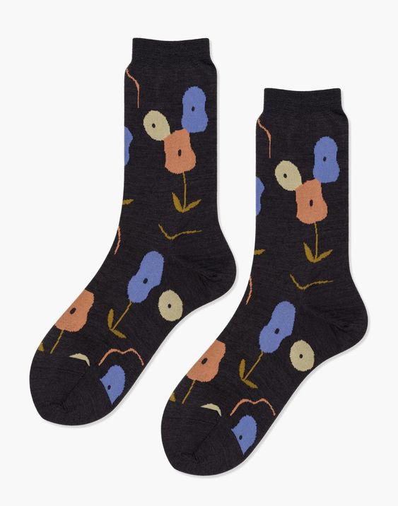 Hansel from Basel Charcoal Floral Socks 