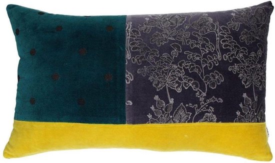 Pomax Pandore Cushion Velvet Blockprinted Purple/Teal/Yellow 30 X50cm