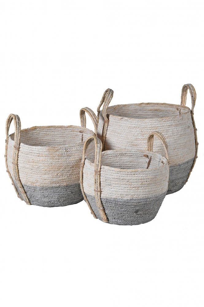 The Home Collection Grey and White Two Tone Seagrass Basket