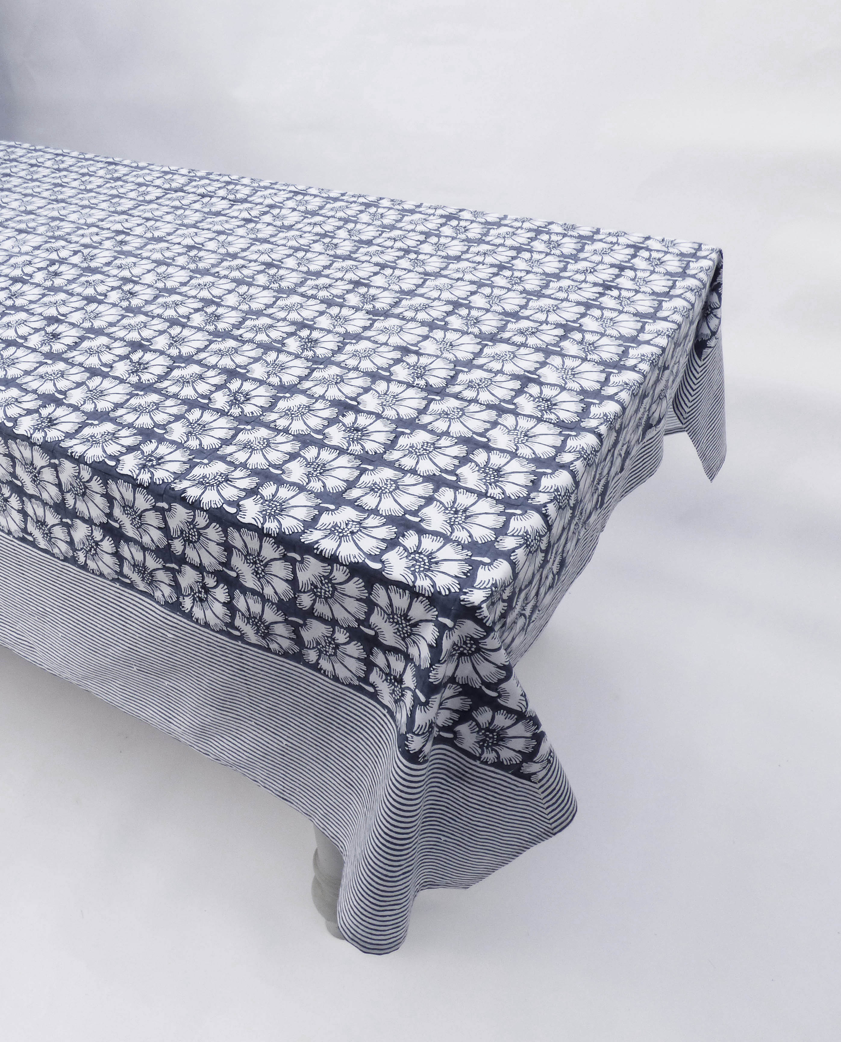 Indigo & Wills Medium Hibiscus Design cotton Tablecloths in Indigo