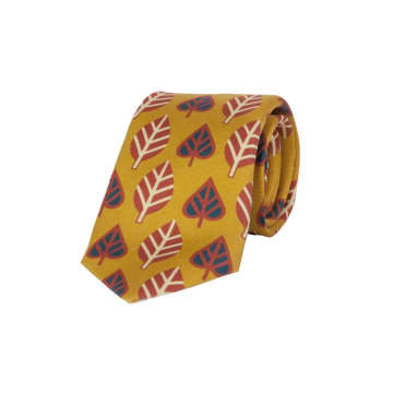 40 Colori Leaves Printed Silk Tie In Yellow