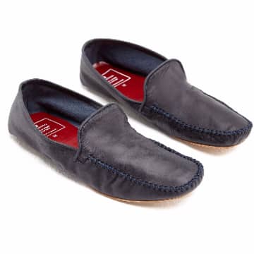 La Portegna Navy Rodrigo Leather Slippers In Blue