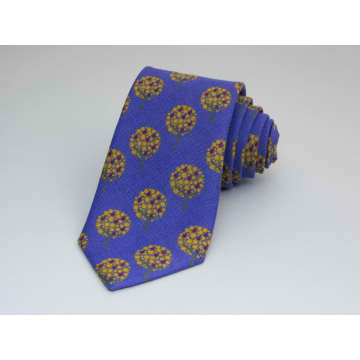 40 Colori Apple Tree Printed Linen Tie In Blue