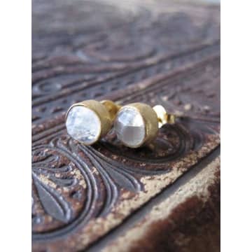 Collardmanson Gold Plated Moonstone Brushed Stud Earrings