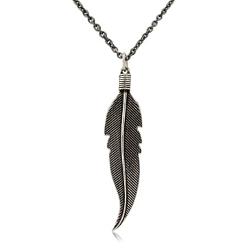 Collardmanson Large Silver Feather Necklace In Metallic