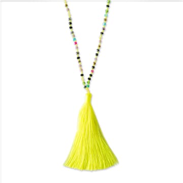The Gilded Cabinet Neon Yellow Tassel Necklace With Multicolour Beads
