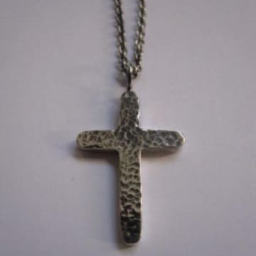 Collardmanson 925 Silver Oxidised Hammered Cross Necklace In Metallic