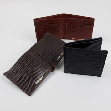 Taylor Kent Leather Wallet With Crocodile Grain In Brown