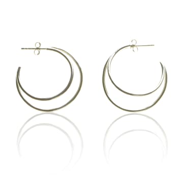 Collardmanson Silver 925 Double Circle Crescent Earrings In Metallic