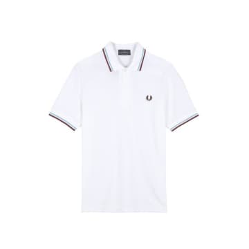 Fred Perry White Ice Maroon  Twin Tipped M 12 Polo Shirt