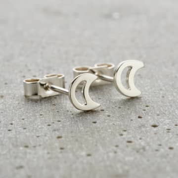 Posh Totty Designs Sterling Silver Fine Crescent Moon Stud Earrings In Metallic