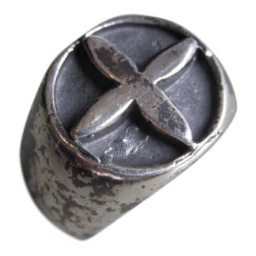 Collardmanson 925 Silver Oxidised Cross Ring In Metallic