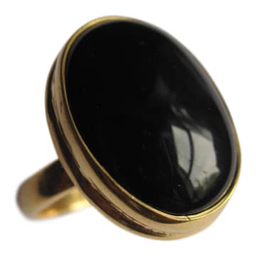 Collardmanson Black Onyx 925 Silver Oval Gold Ring