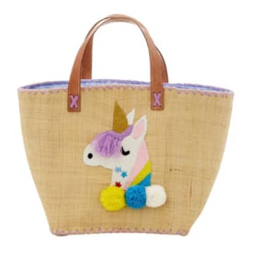 Rice By Rice Raffia Unicorn Embroidered Bag In Natural