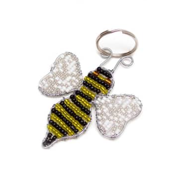 Artisans & Adventurers Zimbabwean Beaded Bee Keyring Decoration In Yellow