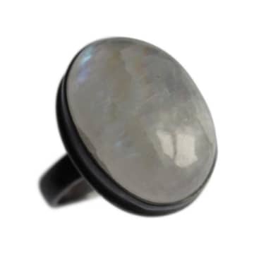 Collardmanson Silver Oval Rainbow Moonstone Ring In Metallic