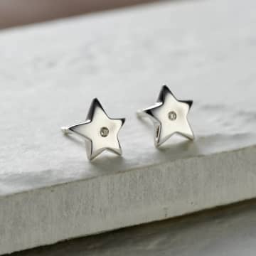 Posh Totty Designs Sterling Silver Diamond Star Stud Earrings In Metallic