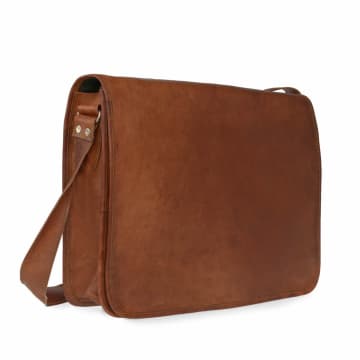 Vida Vida Large Leather Messenger Laptop Bag In Brown