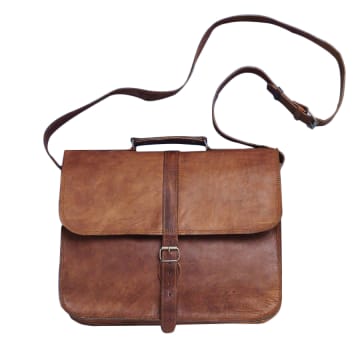 Vida Vida Leather Messenger Laptop Bag In Brown