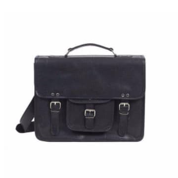 Vida Vida Black Leather Large Satchel Laptop Bag