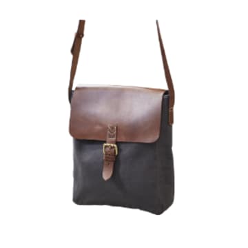 Vida Vida Leather And Canvas Messenger Bag In Grey