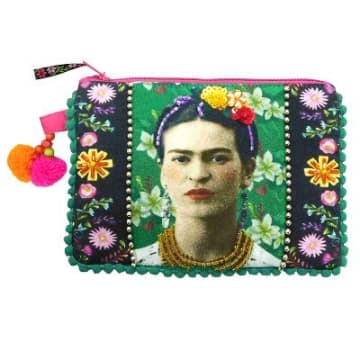 House Of Disaster Multicoloured Embroidered Frida Kahlo Photo Zip Purse In Red