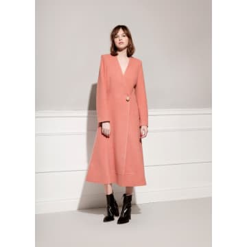 Jovonna London Salmon Coat With Pearl In Pink