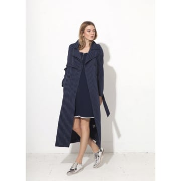 Jovonna London Nadia 2 Striped Trench Coat In Blue