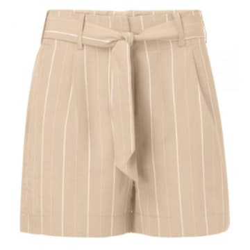 Yaya 123101 Sand Stripes & Tie Paper Bag Waist Shorts In Neutrals