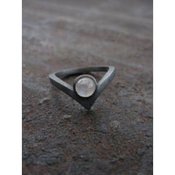 Silver Jewellery Chevron Ring Rainbow Moonstone In Metallic