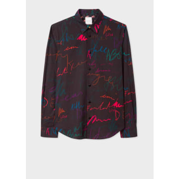 Paul Smith Men's Slim-fit Black 'ideas Script' Print Cotton Shirt